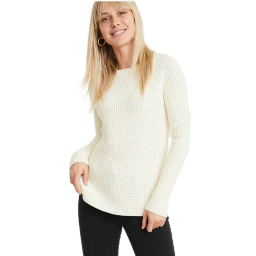 Marine Layer Delaney Natural Pullover in Off White Soft Pineapple Knit Crew Neck
